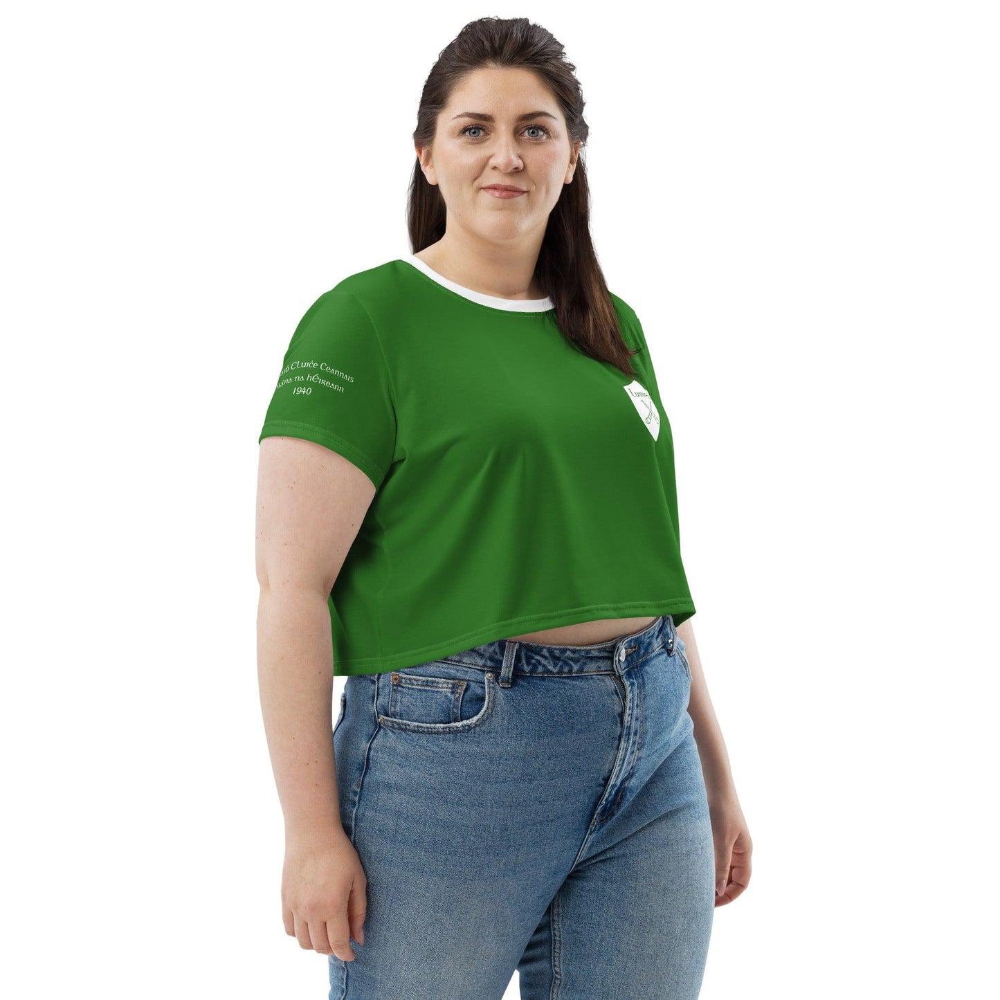 Women's Luimneaċ 1940 Retro Mick Mackey Limerick Supporter Crop Tee designed by Moon Behind The Hill available from Moon Behind The Hill 's Clothing > Shirts & Tops > Womens range