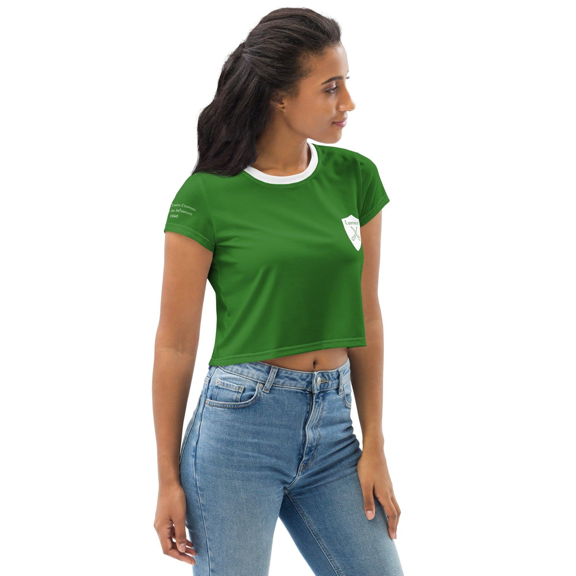 Women's Luimneaċ 1940 Retro Mick Mackey Limerick Supporter Crop Tee designed by Moon Behind The Hill available from Moon Behind The Hill 's Clothing > Shirts & Tops > Womens range
