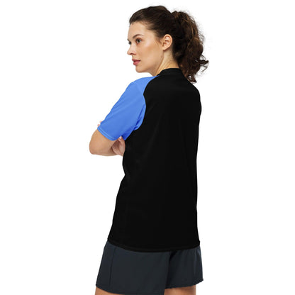 Black & Blue Recycled unisex sports jersey - Designed by Moon Behind The Hill Available to Buy at a Discounted Price on Moon Behind The Hill Online Designer Discount Store