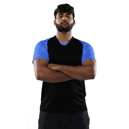 Black & Blue Recycled unisex sports jersey - Designed by Moon Behind The Hill Available to Buy at a Discounted Price on Moon Behind The Hill Online Designer Discount Store