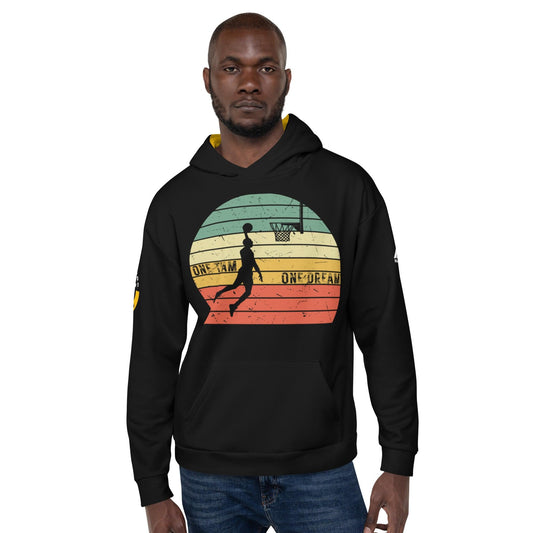 Club Amber Basketball One Team One Dream Unisex Hoodie - Designed by Moon Behind The Hill Available to Buy at a Discounted Price on Moon Behind The Hill Online Designer Discount Store