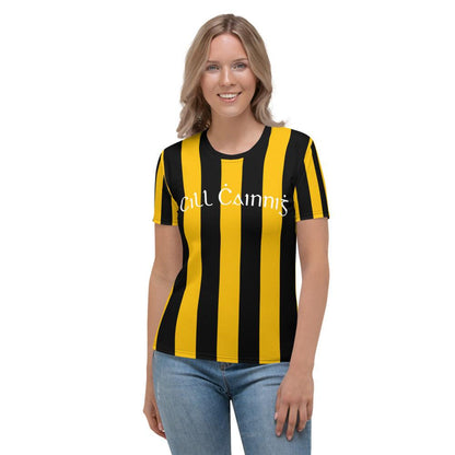Women's Cill Ċainniġ 1930s Retro Kilkenny GAA Supporters T-Shirt designed by Moon Behind The Hill available from Moon Behind The Hill's Custom Made Apparel range