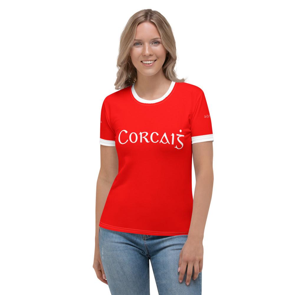Women's Corcaiġ Retro Cork Supporters T-shirt designed by Moon Behind The Hill available from Moon Behind The Hill's Women's Clothing range