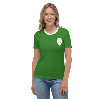 Women's Luimneaċ 1940 Retro Mick Mackey Limerick Supporter T-shirt designed by Moon Behind The Hill available from Moon Behind The Hill 's Clothing > Shirts & Tops > Womens range