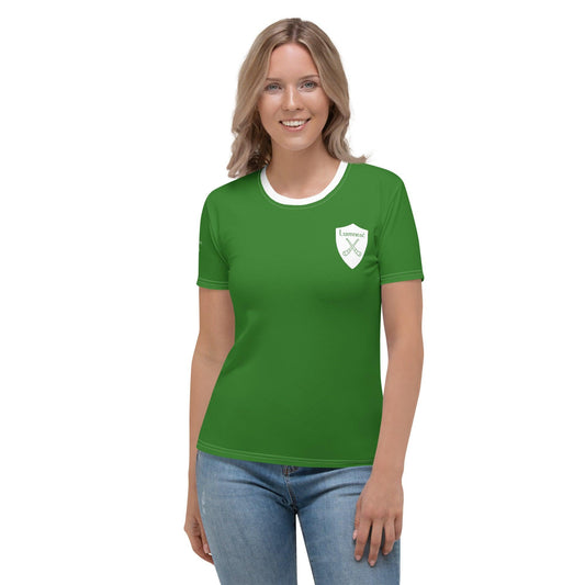 Women's Luimneaċ 1940 Retro Mick Mackey Limerick Supporter T-shirt designed by Moon Behind The Hill available from Moon Behind The Hill 's Clothing > Shirts & Tops > Womens range