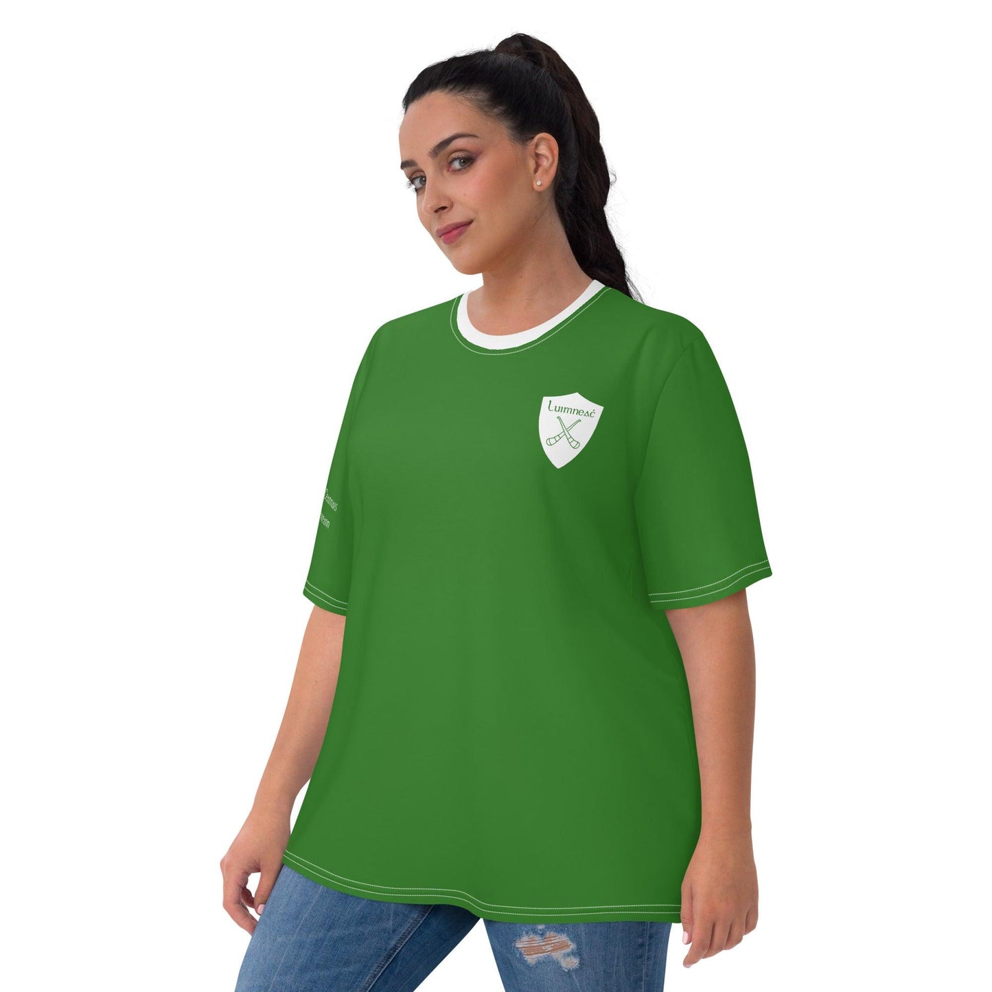 Women's Luimneaċ 1940 Retro Mick Mackey Limerick Supporter T-shirt designed by Moon Behind The Hill available from Moon Behind The Hill 's Clothing > Shirts & Tops > Womens range