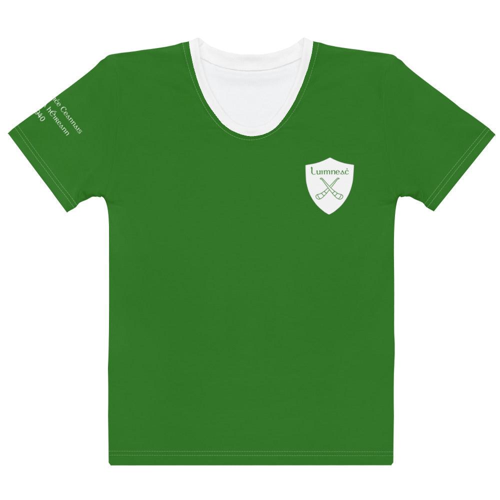 Women's Luimneaċ 1940 Retro Mick Mackey Limerick Supporter T-shirt designed by Moon Behind The Hill available from Moon Behind The Hill 's Clothing > Shirts & Tops > Womens range