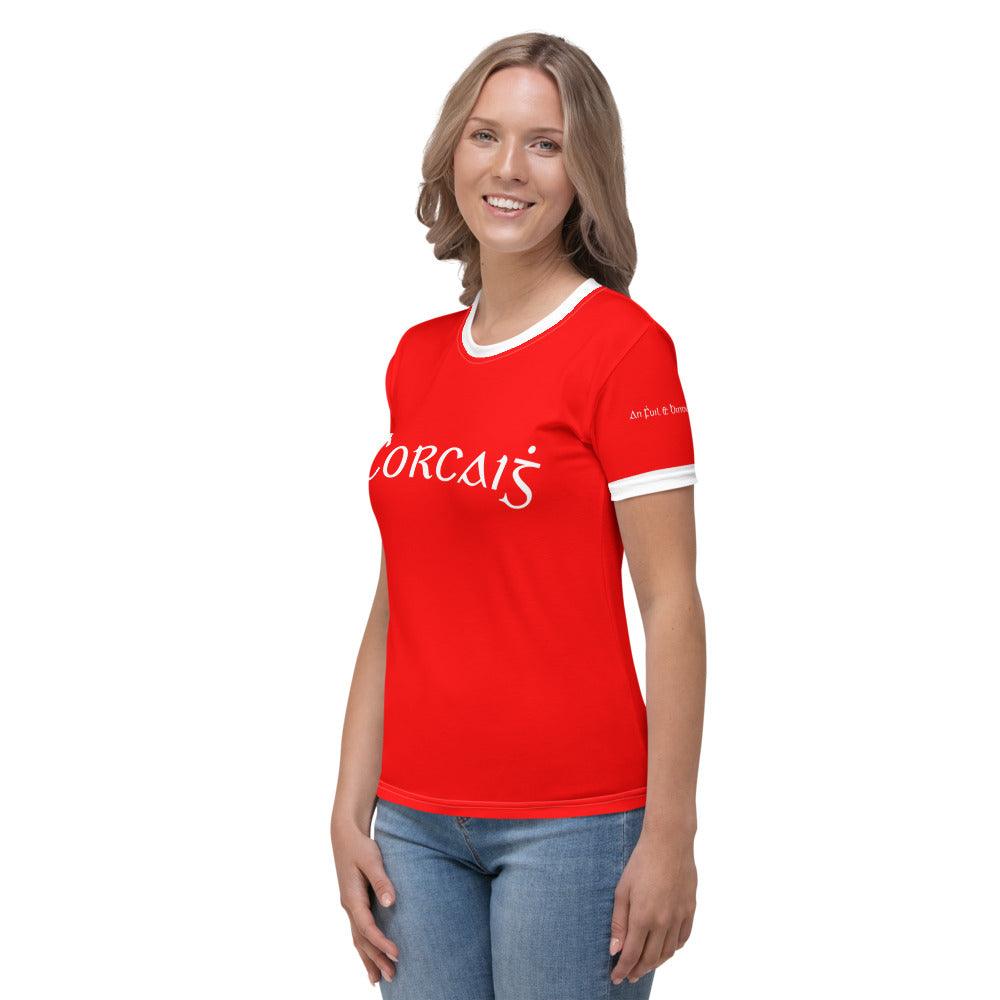 Women's Corcaiġ Retro Cork Supporters T-shirt designed by Moon Behind The Hill available from Moon Behind The Hill's Women's Clothing range