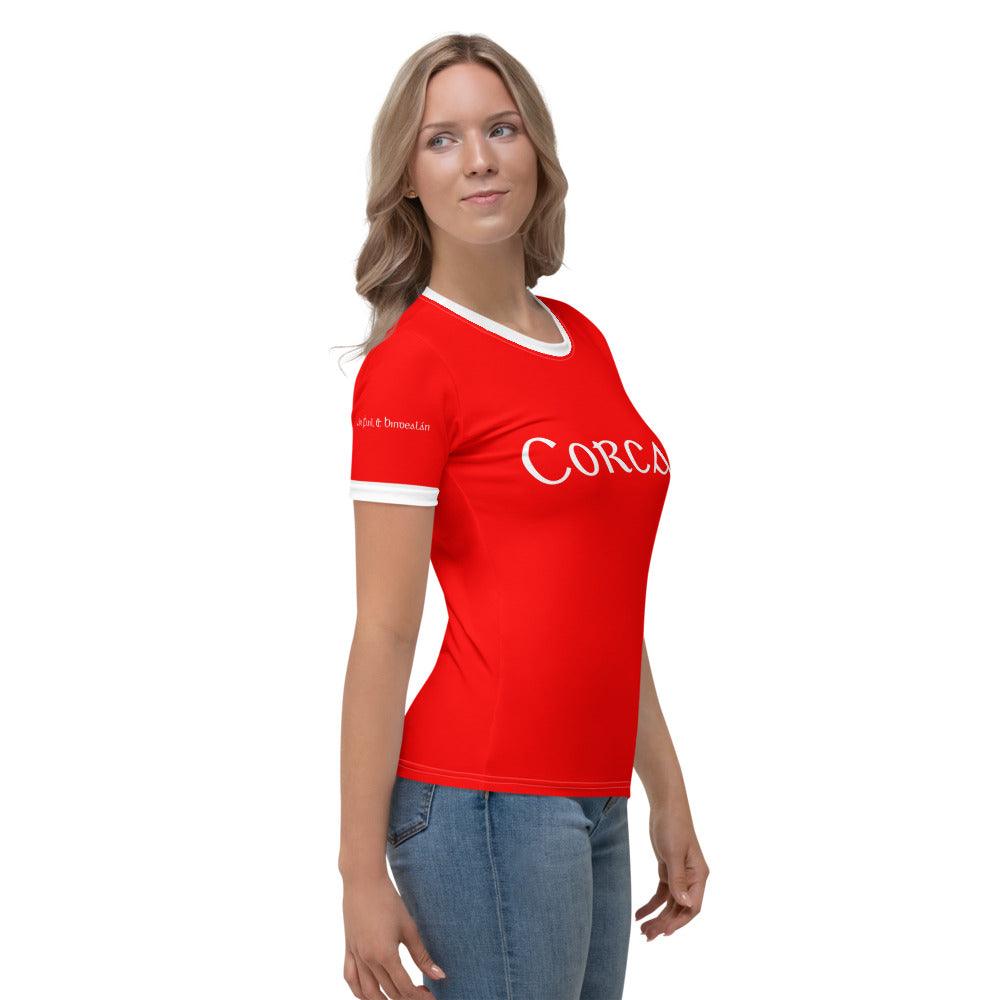 Women's Corcaiġ Retro Cork Supporters T-shirt designed by Moon Behind The Hill available from Moon Behind The Hill's Women's Clothing range