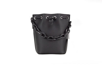MCM Mini Chain Bucket Drawstring Shoulder Bag (Black)