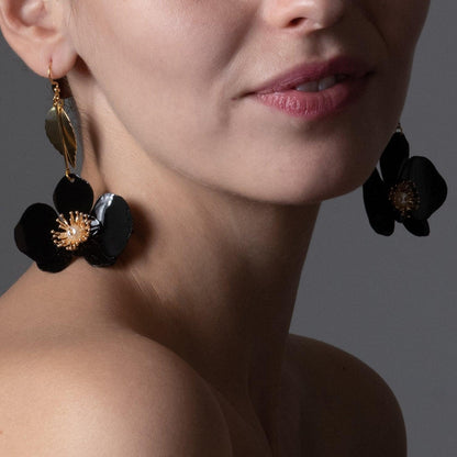 Butterfly Orchid Drop Earrings - Black - Designed by Upcycle with Jing Available to Buy at a Discounted Price on Moon Behind The Hill Online Designer Discount Store