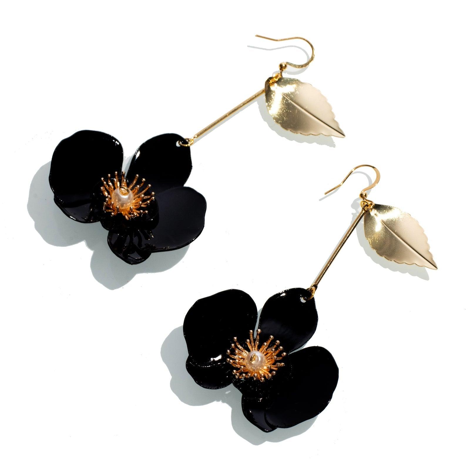 Butterfly Orchid Drop Earrings - Black - Designed by Upcycle with Jing Available to Buy at a Discounted Price on Moon Behind The Hill Online Designer Discount Store
