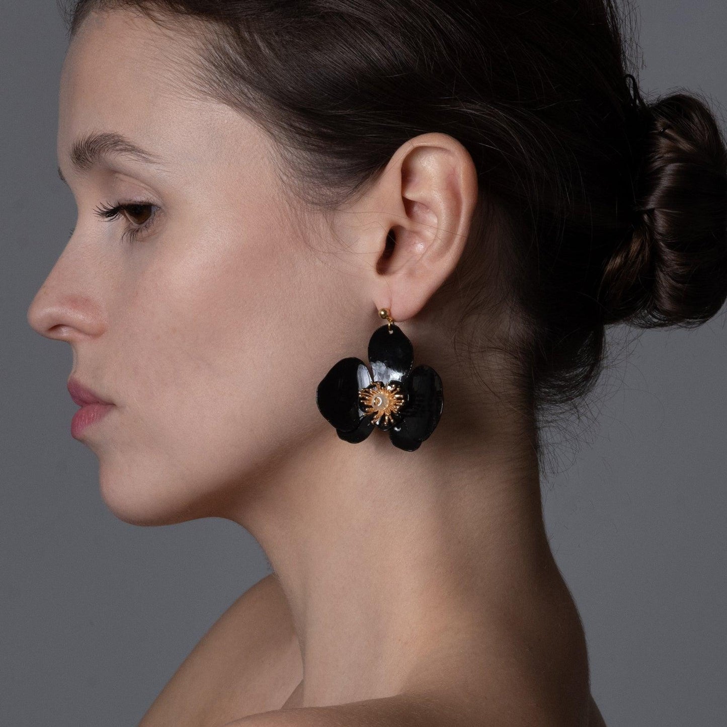 Butterfly Orchid Stud Earrings / Ear Pins - Black - Designed by Upcycle with Jing Available to Buy at a Discounted Price on Moon Behind The Hill Online Designer Discount Store