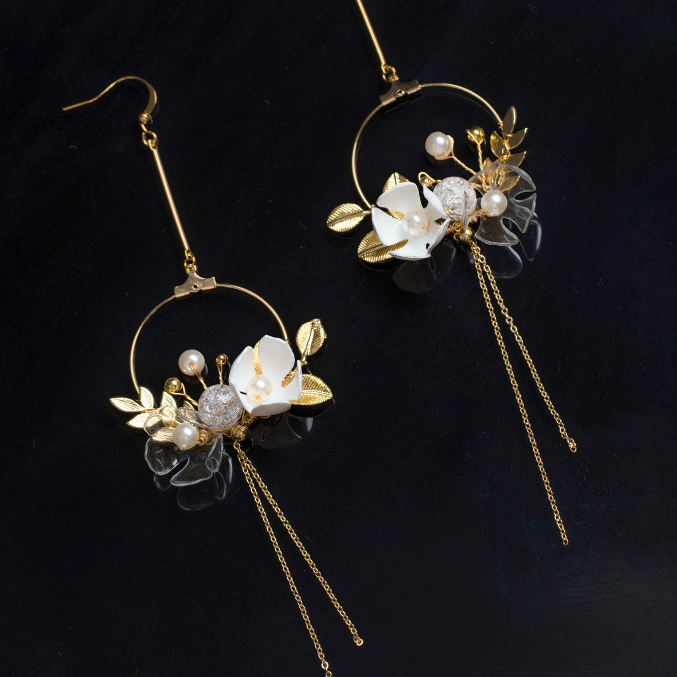 Floral Garland Drip Earrings - Designed by Upcycle with Jing Available to Buy at a Discounted Price on Moon Behind The Hill Online Designer Discount Store