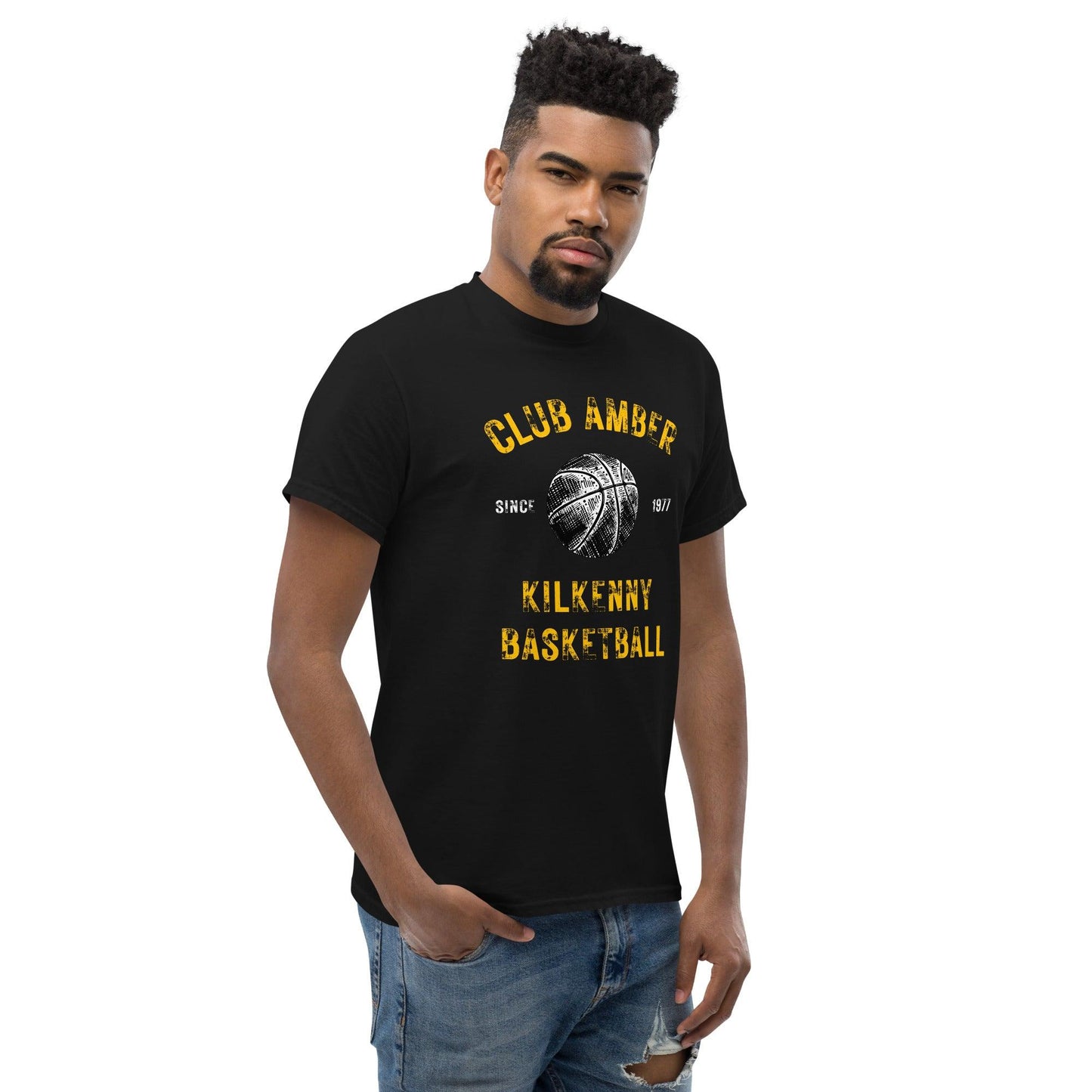 Club Amber Basketball Kilkenny Men's Classic Tee - Designed by Moon Behind The Hill Available to Buy at a Discounted Price on Moon Behind The Hill Online Designer Discount Store