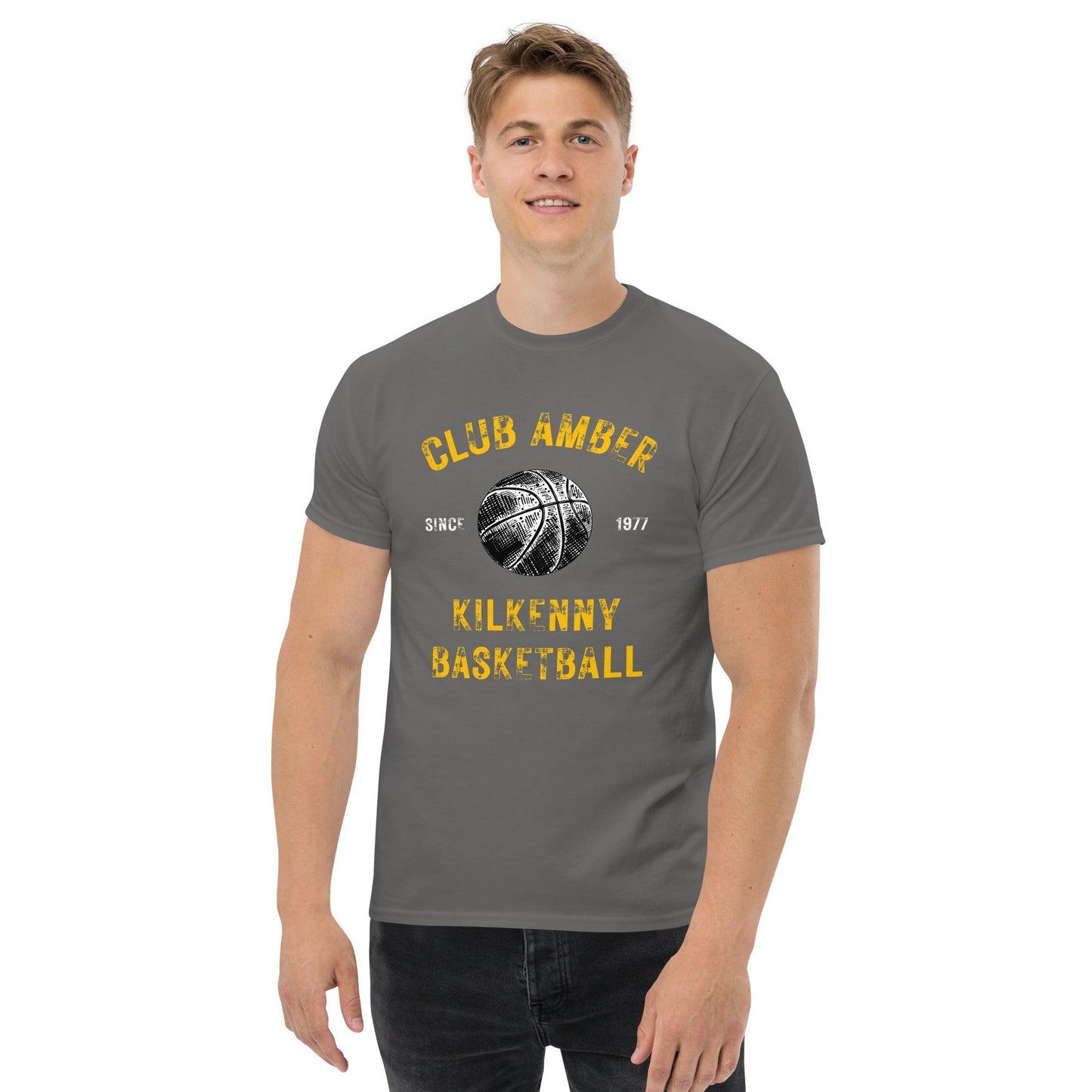 Club Amber Basketball Kilkenny Men's Classic Tee - Designed by Moon Behind The Hill Available to Buy at a Discounted Price on Moon Behind The Hill Online Designer Discount Store