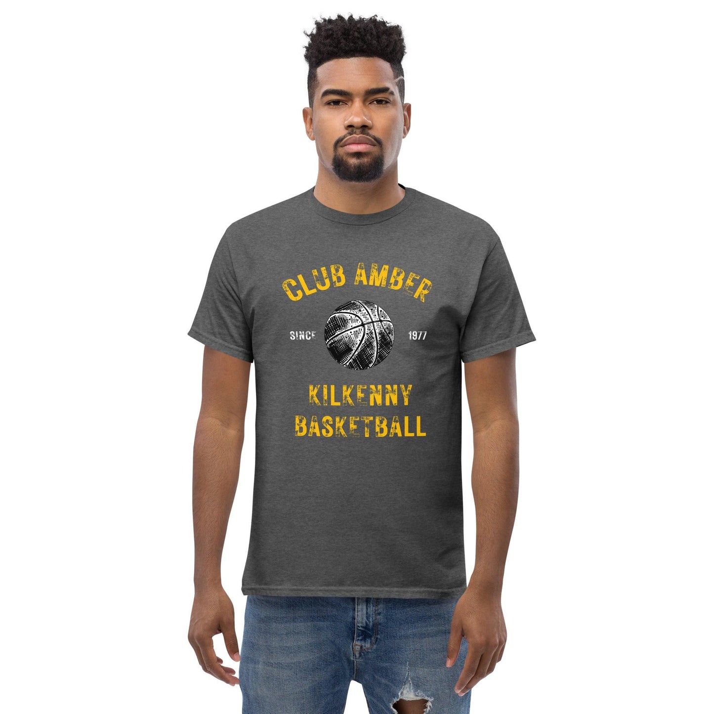 Club Amber Basketball Kilkenny Men's Classic Tee - Designed by Moon Behind The Hill Available to Buy at a Discounted Price on Moon Behind The Hill Online Designer Discount Store