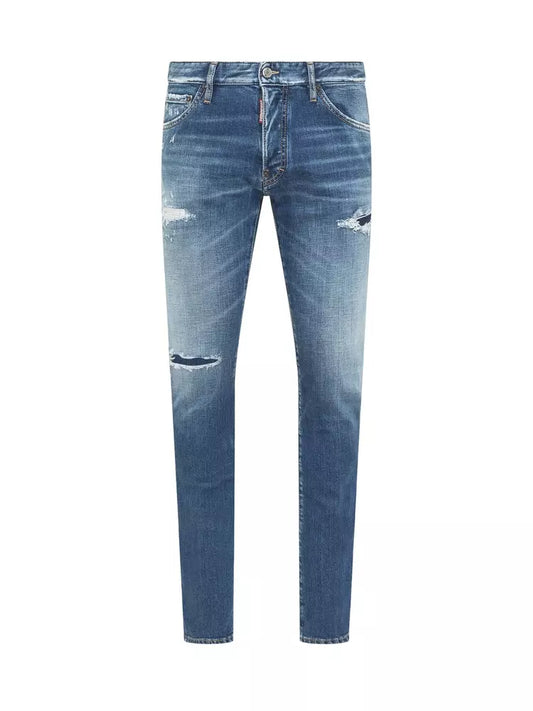 Dsquared² Men's Ruined Effect Blue Cotton Jeans - Designed by Dsquared² Available to Buy at a Discounted Price on Moon Behind The Hill Online Designer Discount Store