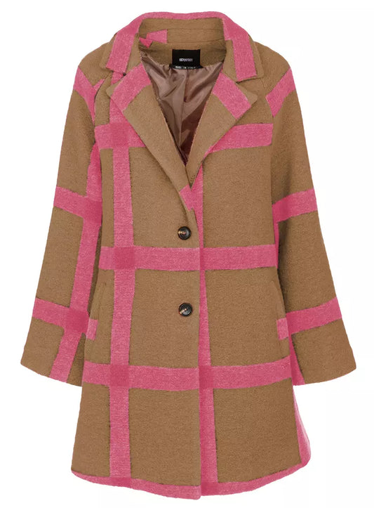 Imperfect Women's Brown & Pink Wool Coat - Designed by Imperfect Available to Buy at a Discounted Price on Moon Behind The Hill Online Designer Discount Store