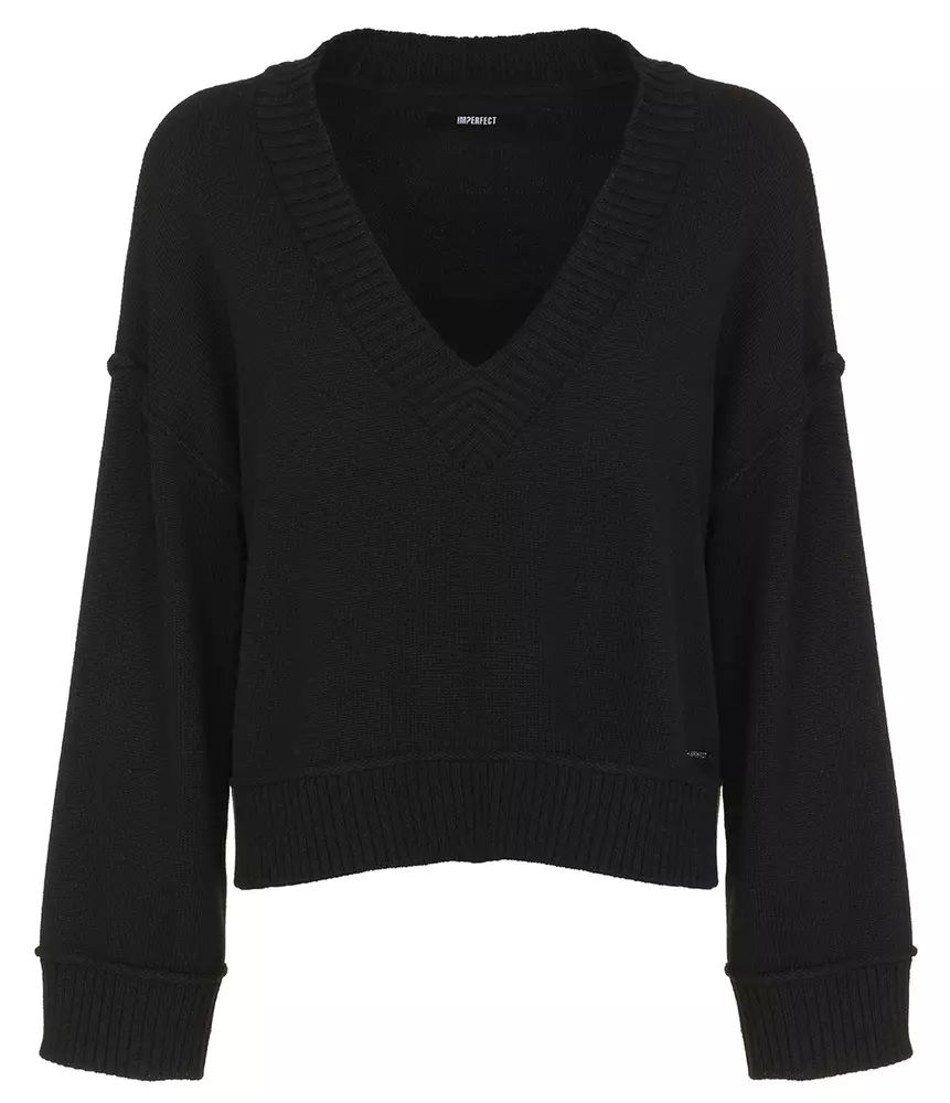 Imperfect Women's Black Polyester V-neck Sweater