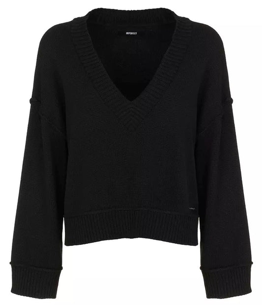 Imperfect Women's Black Polyester V-neck Sweater