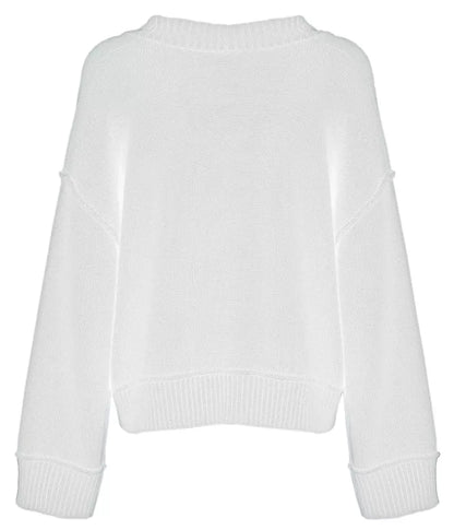 Imperfect Women's White Polyester V-neck Sweater - Designed by Imperfect Available to Buy at a Discounted Price on Moon Behind The Hill Online Designer Discount Store