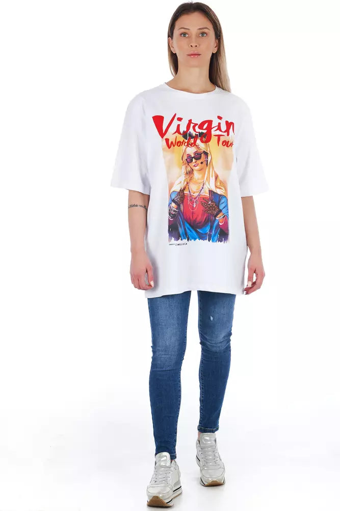 Optical White Oversized T-shirt With Front And Back Print