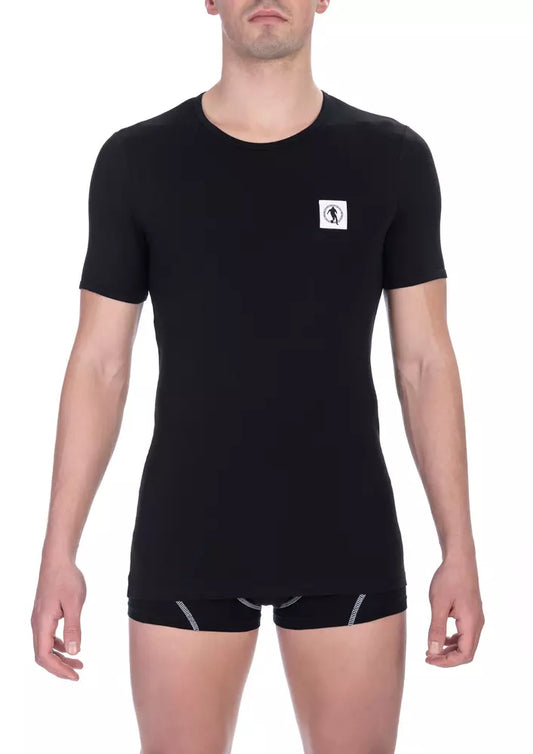 Black Cotton Men's Bikkembergs Logo Crewneck T-Shirt - Designed by Bikkembergs Available to Buy at a Discounted Price on Moon Behind The Hill Online Designer Discount Store
