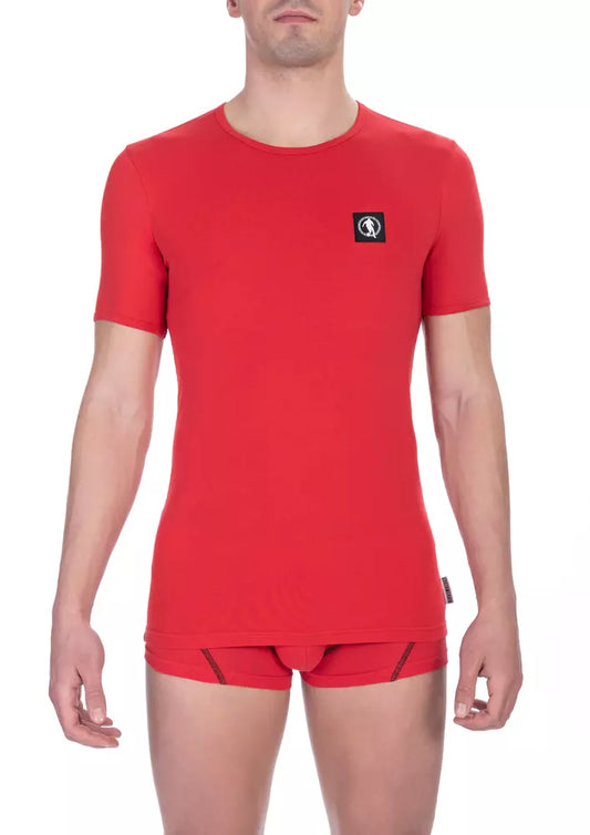 Red Cotton Men's Bikkembergs Logo Crewneck T-Shirt designed by Bikkembergs available from Moon Behind The Hill 's Clothing > Shirts & Tops > Mens range