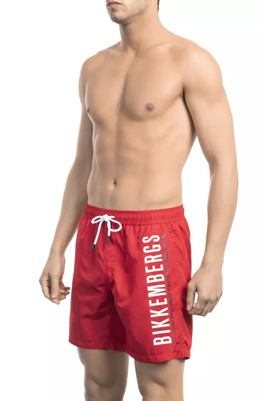Bikkembergs Men's Red White & Black Polyester Swimwear Shorts - Designed by Bikkembergs Available to Buy at a Discounted Price on Moon Behind The Hill Online Designer Discount Store