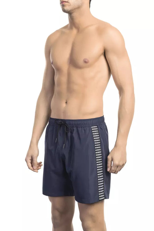 Bikkembergs Men's Black & Blue Polyester Swimwear Shorts - Designed by Bikkembergs Available to Buy at a Discounted Price on Moon Behind The Hill Online Designer Discount Store