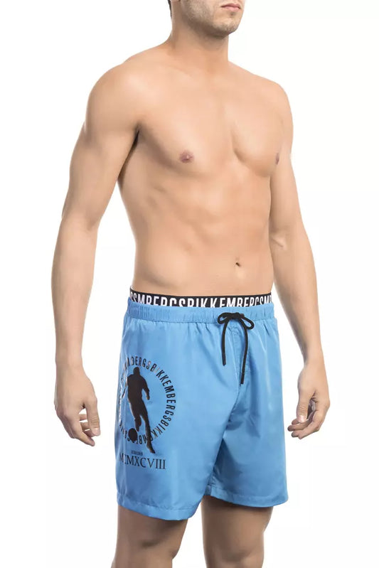 Bikkembergs Men's Blue & Black Polyester Swimwear Shorts - Designed by Bikkembergs Available to Buy at a Discounted Price on Moon Behind The Hill Online Designer Discount Store