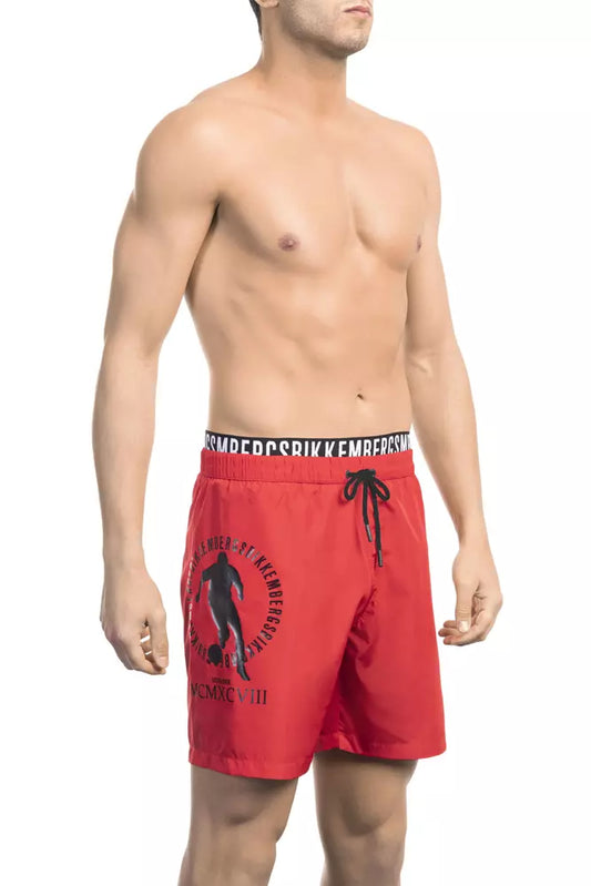Bikkembergs Men's Red & Black Polyester Swimwear Shorts - Designed by Bikkembergs Available to Buy at a Discounted Price on Moon Behind The Hill Online Designer Discount Store