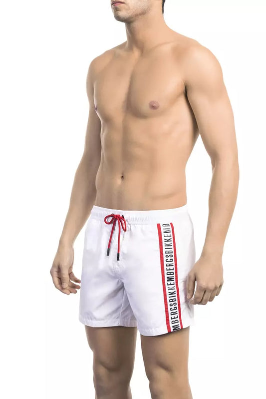 Bikkembergs Men's White Polyamide Swimwear Shorts - Designed by Bikkembergs Available to Buy at a Discounted Price on Moon Behind The Hill Online Designer Discount Store