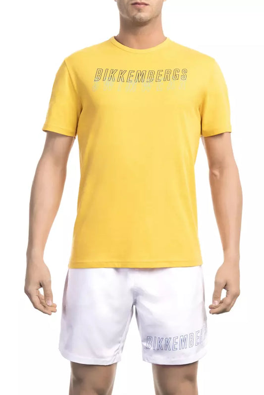 Bikkembergs Men's Yellow Cotton T-Shirt - Designed by Bikkembergs Available to Buy at a Discounted Price on Moon Behind The Hill Online Designer Discount Store