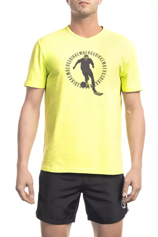 Bikkembergs Men's Yellow Cotton T-Shirt - Designed by Bikkembergs Available to Buy at a Discounted Price on Moon Behind The Hill Online Designer Discount Store