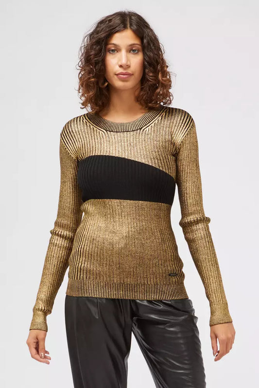 Gold & Black Custo Barcelona Women's Crewneck Wool Sweater - Designed by Custo Barcelona Available to Buy at a Discounted Price on Moon Behind The Hill Online Designer Discount Store