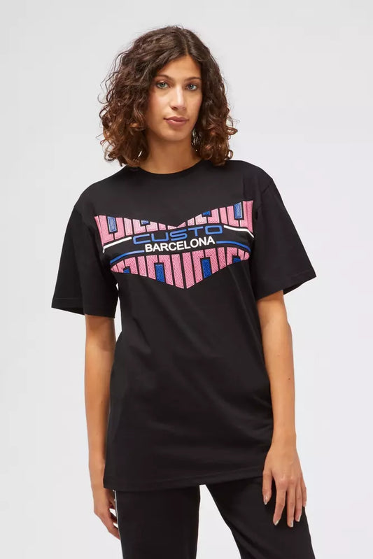 Women's Custo Barcelona Brand Print Black Cotton T-Shirt designed by Custo Barcelona available from Moon Behind The Hill 's Clothing > Shirts & Tops > Womens range