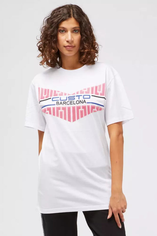Custo Barcelona Ladies' White Cotton Oversized Branded T-Shirt - Designed by Custo Barcelona Available to Buy at a Discounted Price on Moon Behind The Hill Online Designer Discount Store