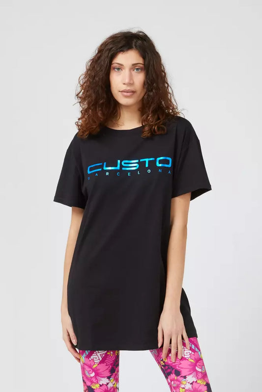 Black & Blue Cotton Women's Custo Barcelona Logo Print T-Shirt - Designed by Custo Barcelona Available to Buy at a Discounted Price on Moon Behind The Hill Online Designer Discount Store
