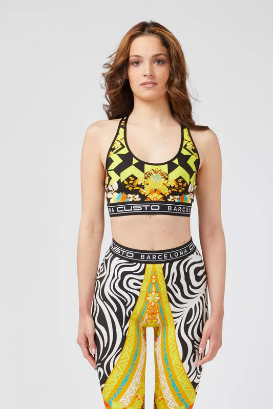 Custo Barcelona Branded Floral Yellow Polyamide Athletic Bra Top - Designed by Custo Barcelona Available to Buy at a Discounted Price on Moon Behind The Hill Online Designer Discount Store