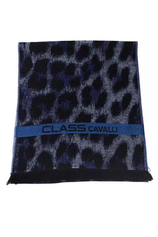 Cavalli Class Branded Blue Men's Wool Scarf - Designed by Cavalli Class Available to Buy at a Discounted Price on Moon Behind The Hill Online Designer Discount Store