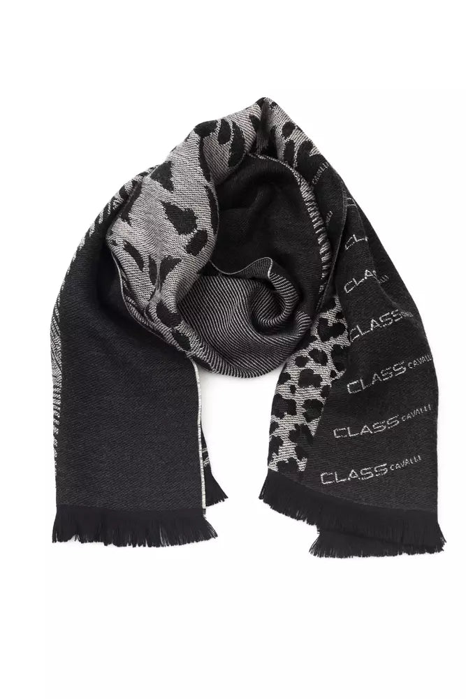 Cavalli Class Branded Black Men's Wool Scarf - Designed by Cavalli Class Available to Buy at a Discounted Price on Moon Behind The Hill Online Designer Discount Store