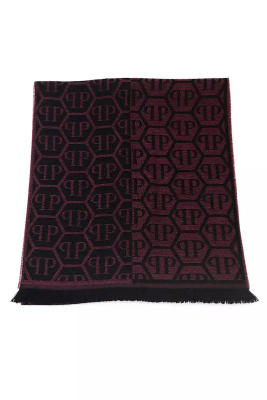 Burgundy & Black Wool Philipp Plein Monogram Scarf - Designed by Philipp Plein Available to Buy at a Discounted Price on Moon Behind The Hill Online Designer Discount Store