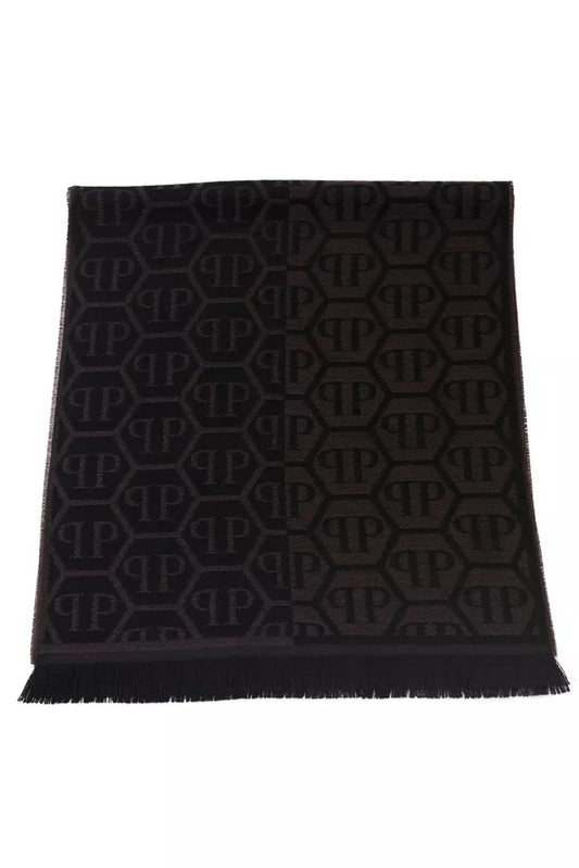 Brown & Black Wool Philipp Plein Monogram Scarf - Designed by Philipp Plein Available to Buy at a Discounted Price on Moon Behind The Hill Online Designer Discount Store