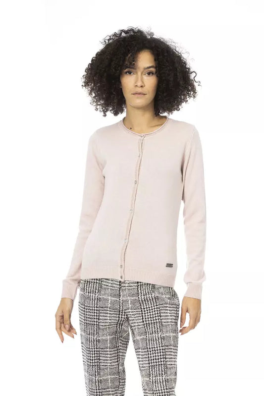 Pink Baldinini Trend Women's Crewneck Wool Cardigan Sweater designed by Baldinini Trend available from Moon Behind The Hill 's Clothing > Shirts & Tops > Womens range