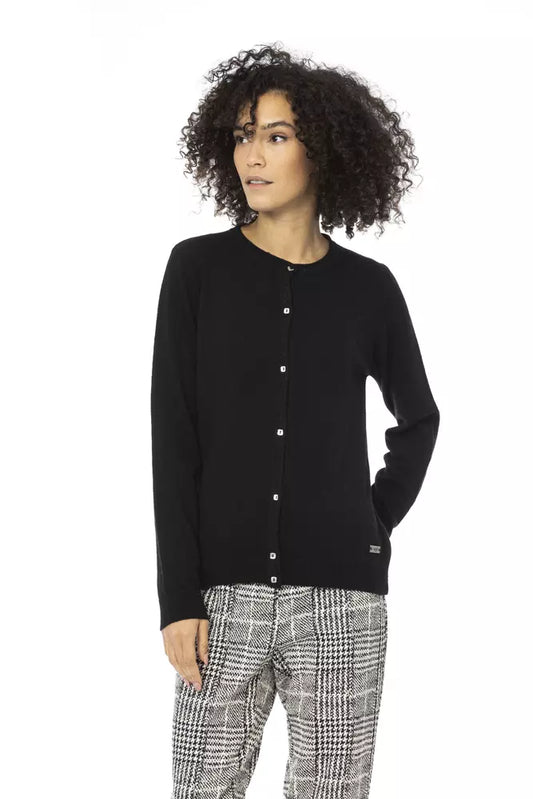 Black Baldinini Trend Women's Crewneck Wool Cardigan Sweater - Designed by Baldinini Trend Available to Buy at a Discounted Price on Moon Behind The Hill Online Designer Discount Store