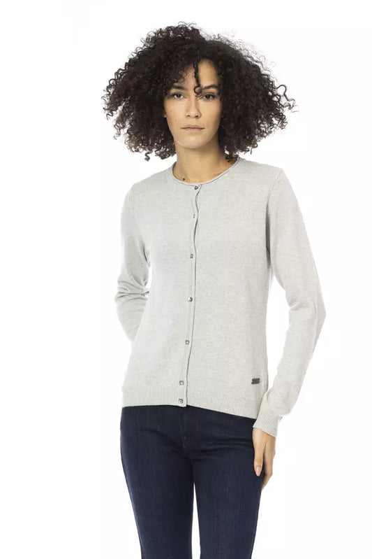 Grey Baldinini Trend Women's Crewneck Wool Cardigan Sweater - Designed by Baldinini Trend Available to Buy at a Discounted Price on Moon Behind The Hill Online Designer Discount Store