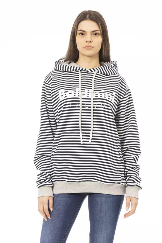 Baldinini Trend Women's Black/White Cotton Sweater Hoodie - Designed by Baldinini Trend Available to Buy at a Discounted Price on Moon Behind The Hill Online Designer Discount Store
