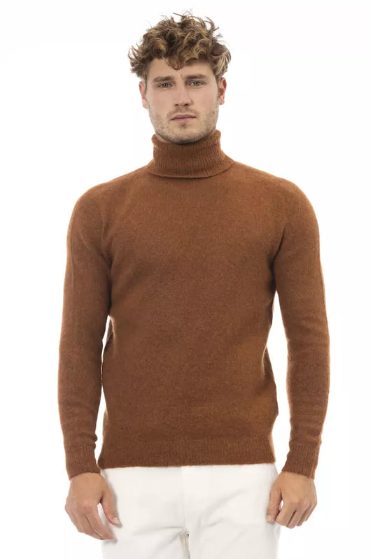 Alpha Studio Men's Brown Alpaca Wool Turtleneck Sweater